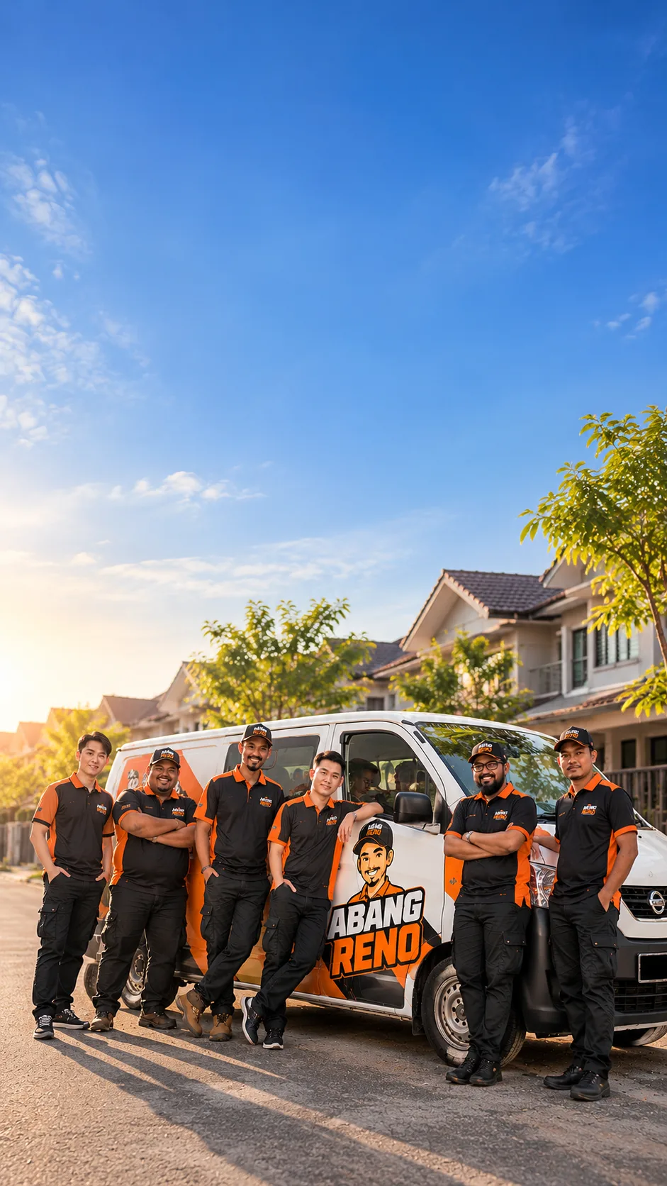 Pasukan Abang Reno beruniform bersama van servis